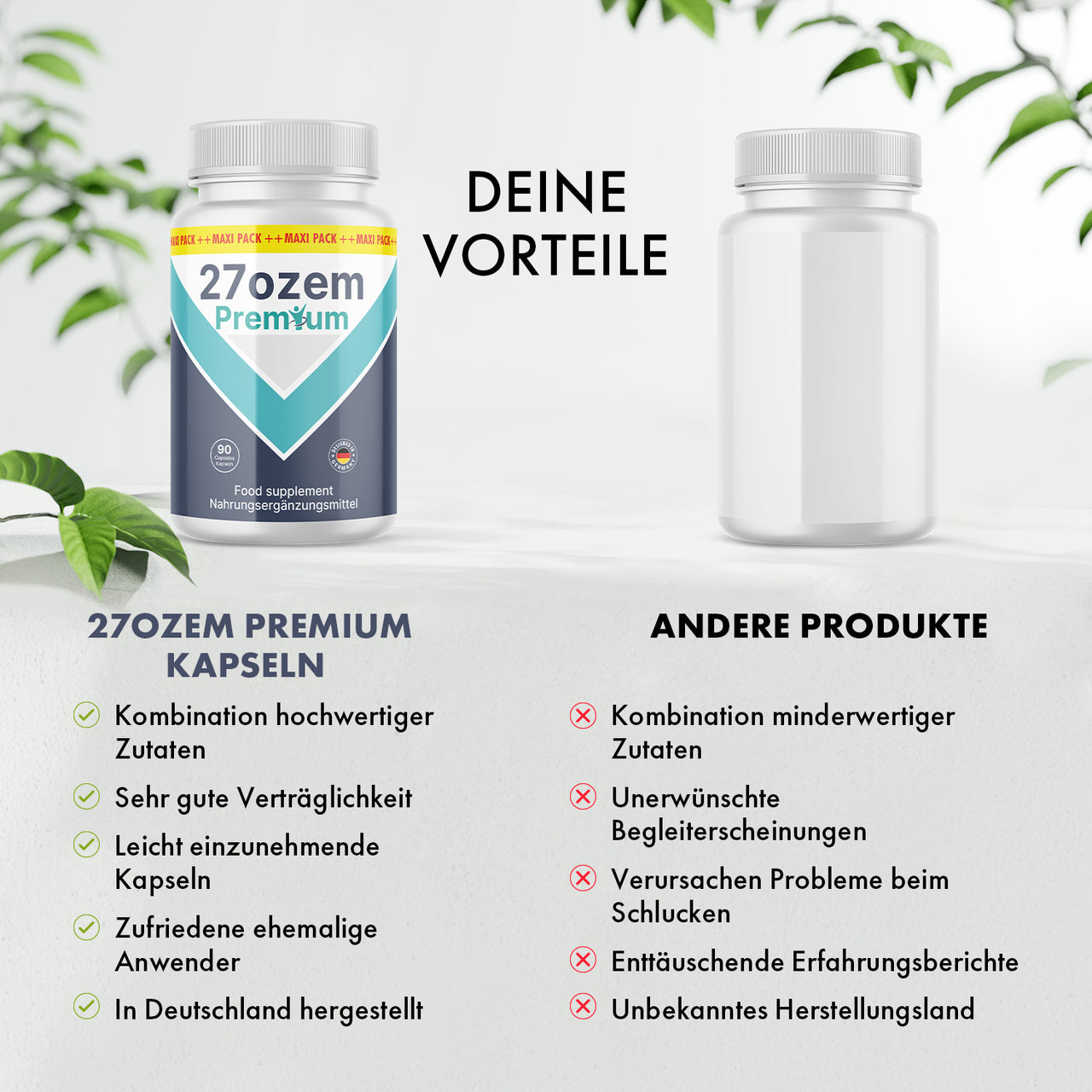 27ozem-Premium-Dose und neutrale weiße Dose im Vergleich mit Bewertungslisten zu Vor- und Nachteilen