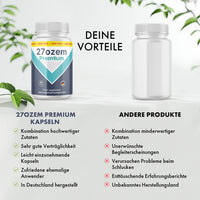 Thumbnail for 27ozem-Premium-Dose und neutrale weiße Dose im Vergleich mit Bewertungslisten zu Vor- und Nachteilen