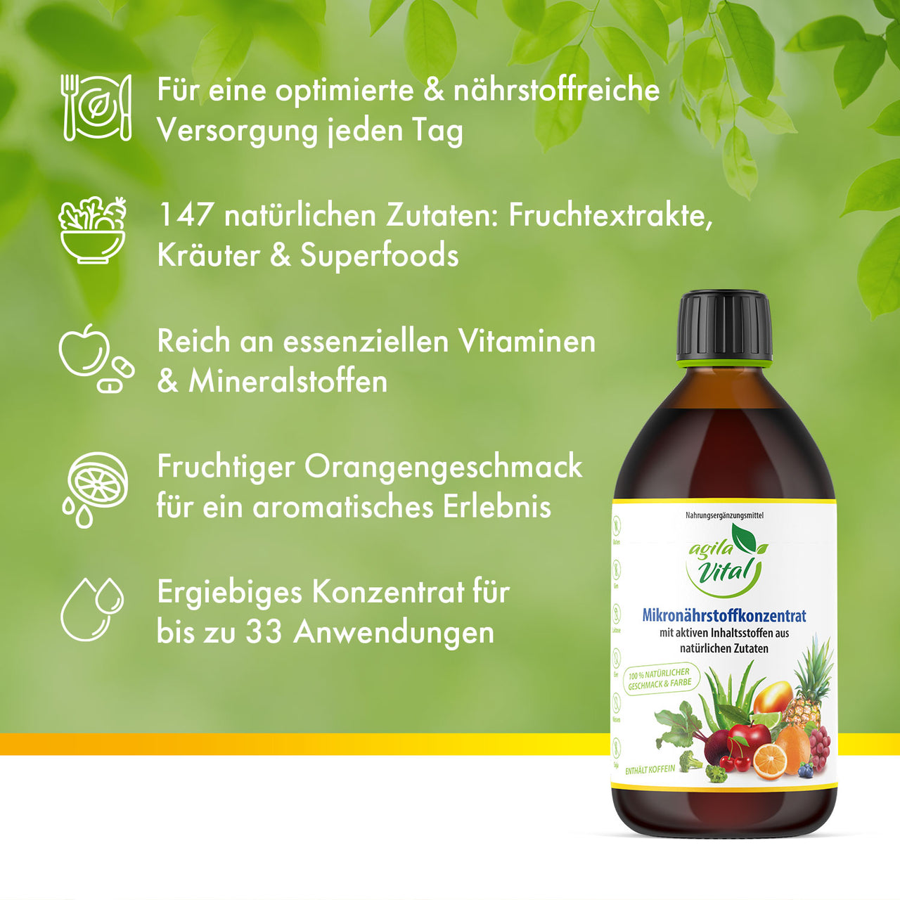 Agila Vital Mikronährstoffkonzentrat mit Benefits: natürliche Zutaten, Vitamine, Orangengeschmack