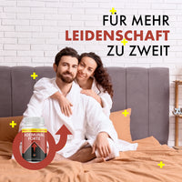 Thumbnail for Paar in Bademänteln auf Bett neben Ademunal Forte Dose und Slogan für mehr Leidenschaft zu zweit