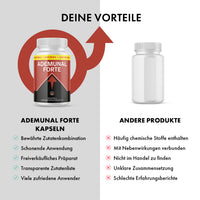 Thumbnail for Infografik zeigt Ademunal Forte Kapseln mit rotem Pfeilsymbol und Vergleichsliste anderer Produkte