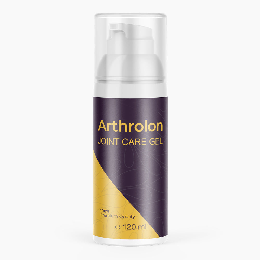 Pumpspenderflasche mit dunkellila Etikett Arthrolon Joint Care Gel, goldfarbener Bereich und 120 ml