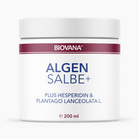 Thumbnail for Weiße Dose Biovana Algen Salbe+ mit 200 ml und Aufschrift Hesperidin und Plantago Lanceolata