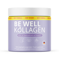 Thumbnail for Weiße Kunststoffdose mit violettem Etikett Be Well Kollagen Pulver mit Hyaluronformel und Vitamin C