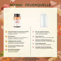 Thumbnail for Biovana Feuerquelle Vergleichsgrafik mit Gewürzkomplex, Vitamin C und Pfefferextrakt-Vorteilen