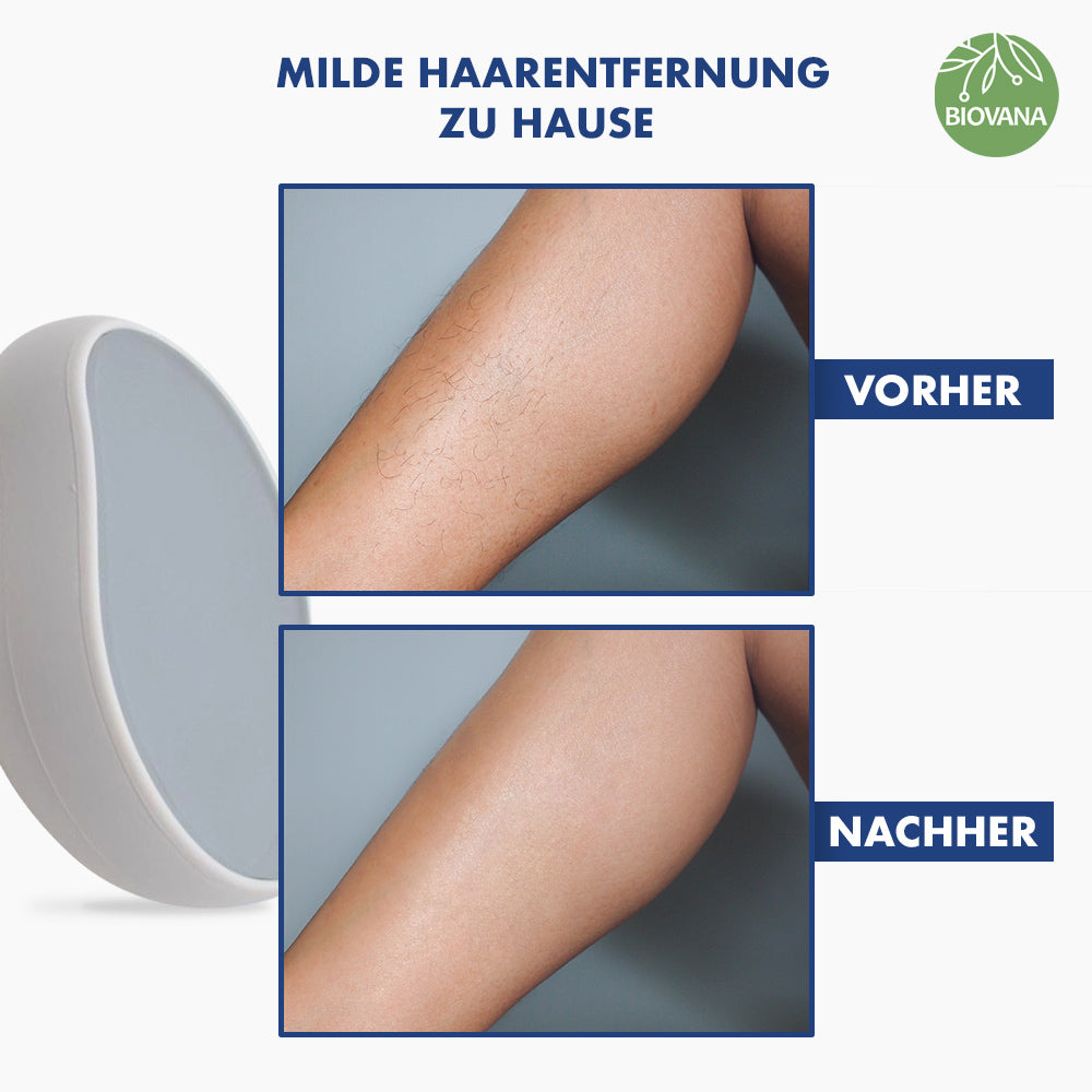 Vergleich zweier Bildausschnitte eines Unterschenkels mit sichtbaren Haaren oben und glatter Haut darunter