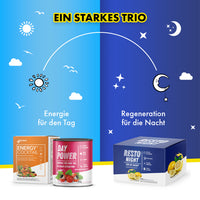 Thumbnail for Infografik Tag Nacht Konzept mit Energy Cocktail Day Power und Resto Night Boxen