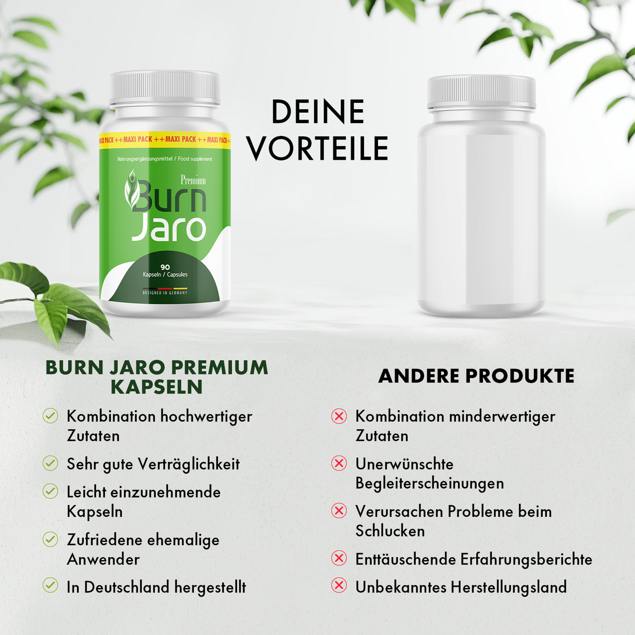 Burn Jaro Premium wird einer neutralen Dose mit Vorteilen und Nachteilen gegenübergestellt