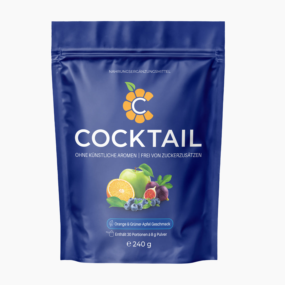 Blauer C-Cocktail Standbeutel mit Früchten, Geschmack Orange und grüner Apfel, 240 g Packung