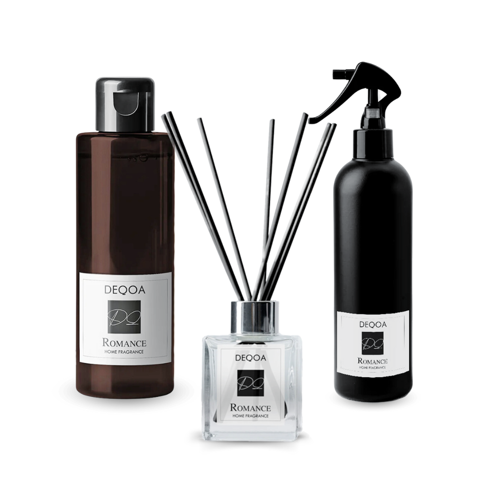DEQOA Romance Duftset mit Flakon, Nachfüllflasche und Raumspray