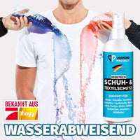 Thumbnail for Diamond Protect Spray 100 ml mit blauem Etikett, daneben weißes Shirt mit rotem und blauem Wasserstrahl