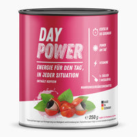 Thumbnail for Rote Dose mit Aufschrift DAY POWER Energie für den Tag in jeder Situation mit Johannisbeeren-Abbildung
