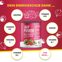 Thumbnail for Day Power Dose mit Inhaltsstoffen: Koffein, Vitamin B12, B1, B2, B6, C, Niacin und mehr