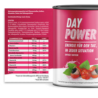 Thumbnail for Detailaufnahme der Day Power Nährwerttabelle mit Angaben zu Koffein, Vitaminen und pflanzlichen Inhaltsstoffen