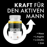 Thumbnail for Drivenol Forte Dose vor Männersymbol mit Text Kraft für den aktiven Mann und vier Inhaltsstoffen