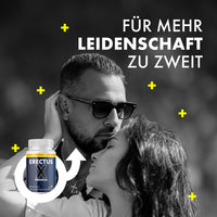 Thumbnail for Paar in Umarmung neben Erectus X Premium Dose mit 60 Kapseln und Schriftzug