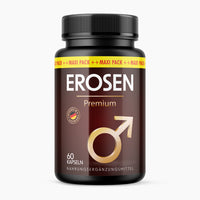 Thumbnail for Dose mit gelber Aufschrift Erosen Premium auf braunem Etikett mit 60 Kapseln und Pfeilsymbol