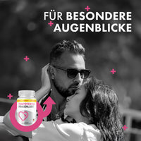 Thumbnail for FemPotentia Frauenlust Dose mit 60 Kapseln, pinkem Pfeilkreis und Paar in Schwarz-Weiß sichtbar