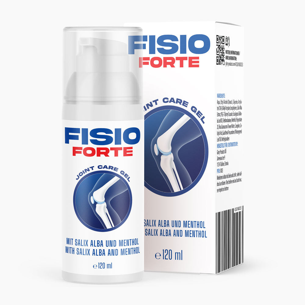 Fisio Forte Joint Care Gel mit Salix Alba und Menthol, Pumpspender und Verpackung, 120 ml