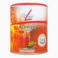 Thumbnail for Dose FitLine Activize Oxyplus mit rotem Deckel, Abbildung Getränk im Glas und Beeren