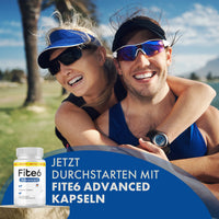Thumbnail for Sportliches Paar im Freien neben Fite6 Advanced Kapseln und dem Werbetext „Jetzt durchstarten“