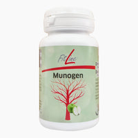Thumbnail for Weiße Kunststoffdose mit grünem Etikett und rotem Baumaufdruck FitLine Munogen mit grünem Obst 