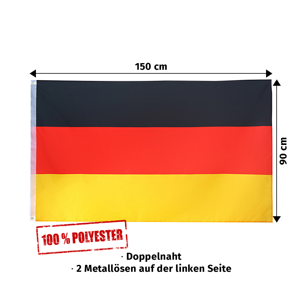 Deutschland Flagge 90x150 cm Premium Qualität - Deutschland Flagge mit 2 Metallösen links - ApoNatura