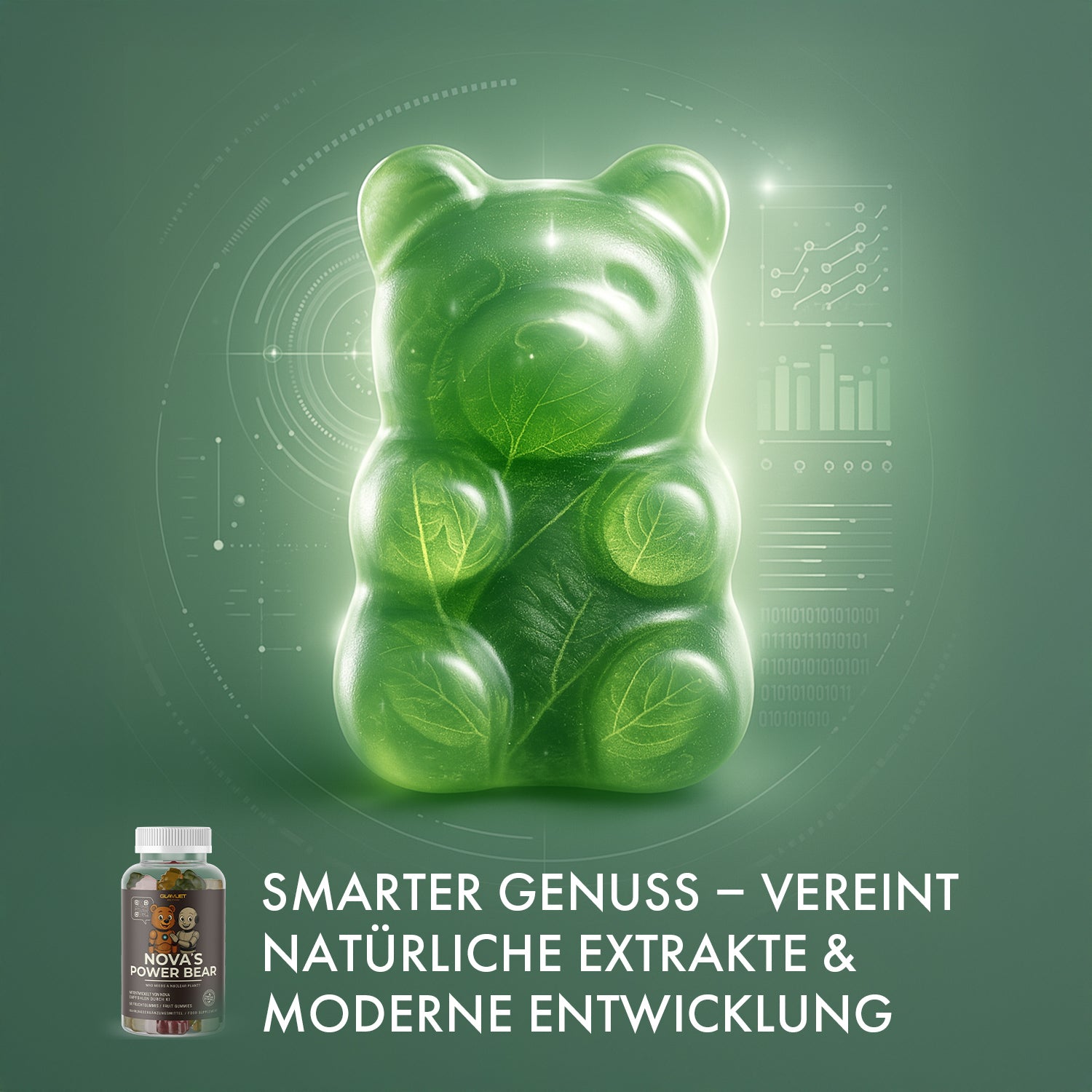 Visualisiertes Bärchen aus Blättern als Symbol für natürliche Inhaltsstoffe mit Produktdose
