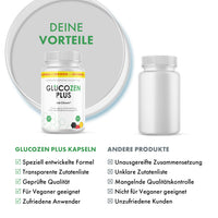 Thumbnail for Vergleichsgrafik mit Glucozen Plus Dose und neutraler Produktdose sowie Vorteilen und Nachteilen
