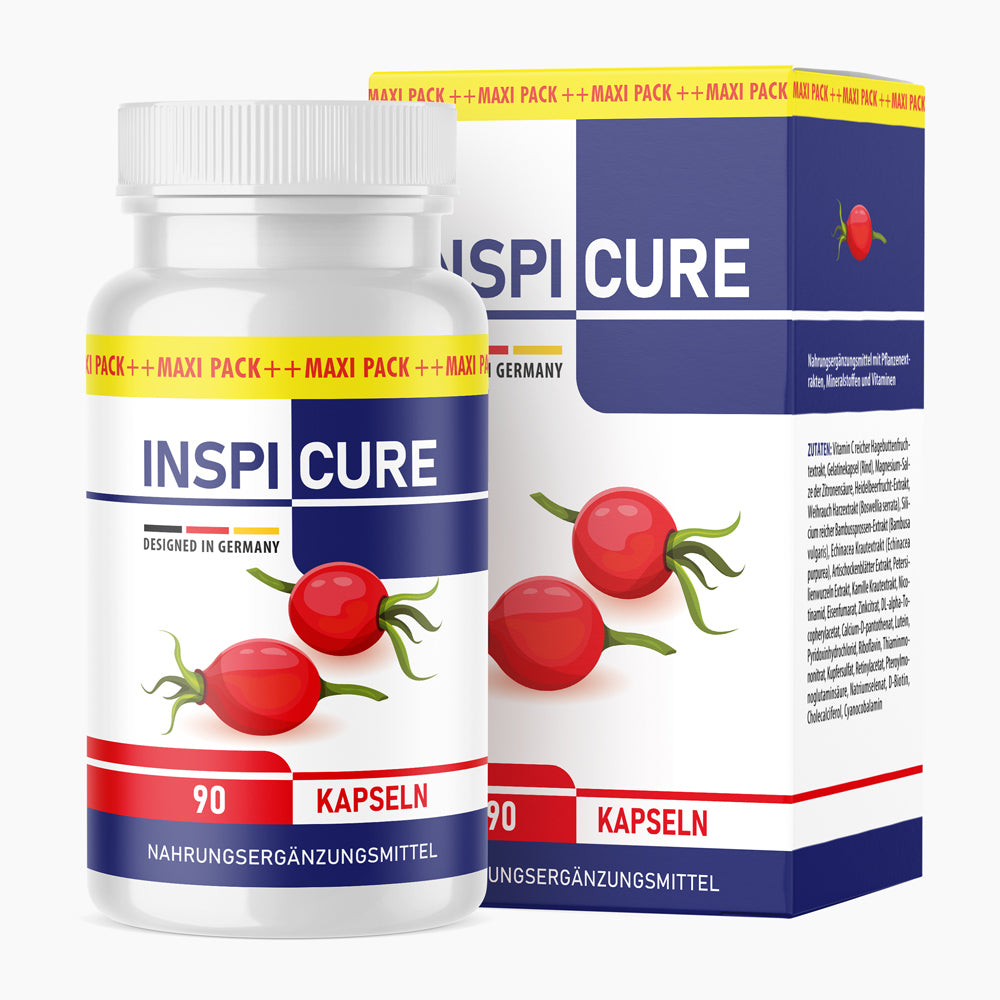 Produktbild Inspi Cure, 90 Kapseln in weißer Dose vor passender Verpackung