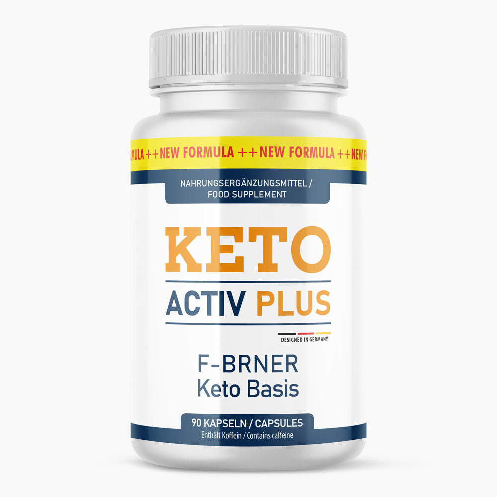 Weiße Kunststoffdose mit Schrift KETO ACTIV PLUS, F-BRNER Keto Basis, 90 Kapseln