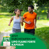Thumbnail for Zwei Personen joggen im Park; darunter Lipo Flame Forte mit dem Werbespruch 