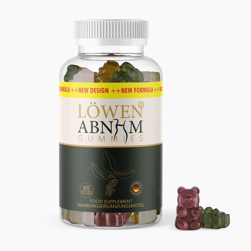 Löwen ABNHM Gummies Nahrungsergänzungsmittel mit 60 Fruchtgummis in transparenter Dose