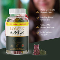 Thumbnail for Löwen ABNHM Gummies; sichtbare Werbeaussagen: „Maxi-Dose“ und „geeignet für Frauen & Männer“ 