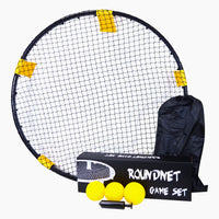 Thumbnail for Roundnet-Spielset mit Netz, drei Bällen, Luftpumpe, schwarzer Transporttasche und weiß beschrifteter Box