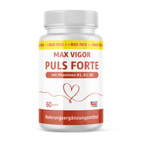 Thumbnail for Weiße Kunststoffdose mit rotem Etikett Max Vigor Puls Forte mit Vitaminen B1, B2, B6 und 60 Kapseln