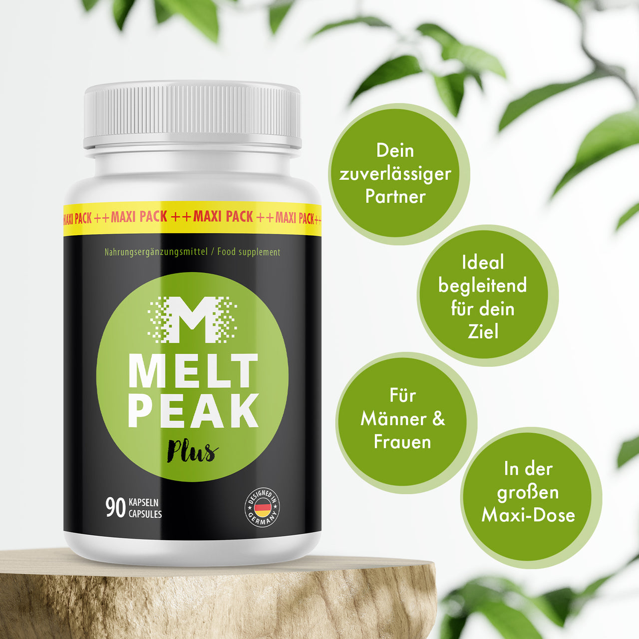 Meltpeak Plus Nahrungsergänzungsmittel mit 90 Kapseln; beworben als Maxi-Dose für Männer und Frauen