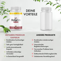 Thumbnail for MetaBrn Premium Dose wird anderer Dose gegenübergestellt, mit Vorteilen und Nachteilen im Bild