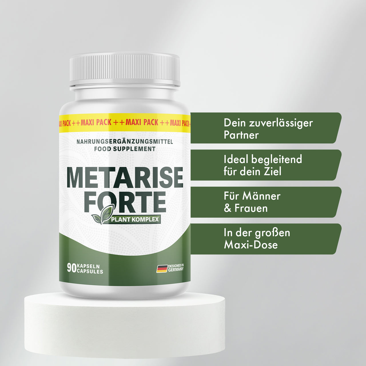 Metarise Forte Plant Komplex, 90 Kapseln, mit Textfeldern im Bild