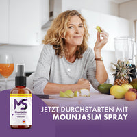 Thumbnail for Mounjaslm Nahrungsergänzung Spray neben Frau mit Obst in Küche Start mit Mounjaslm