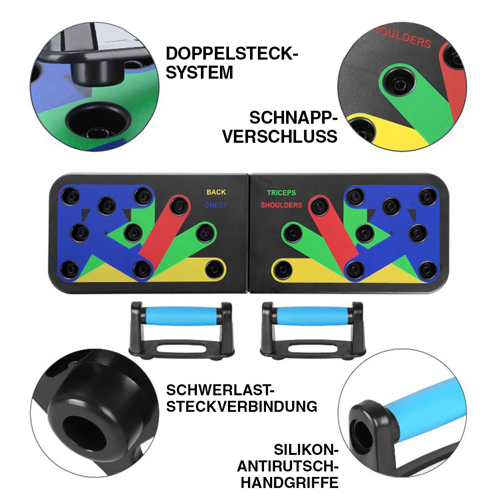 Push-up-Board mit Doppelstecksystem, Schnappverschluss, Antirutschgriffen und Steckverbindung