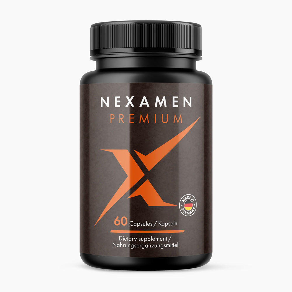 Nahrungsergänzung Nexamen Premium, 60 Kapseln in schwarzer Produktdose