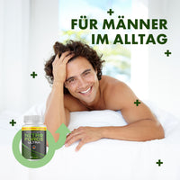 Thumbnail for Lächelnder Mann liegt auf weißem Bett, daneben NITRO FORCE ULTRA Dose und Text Für Männer im Alltag
