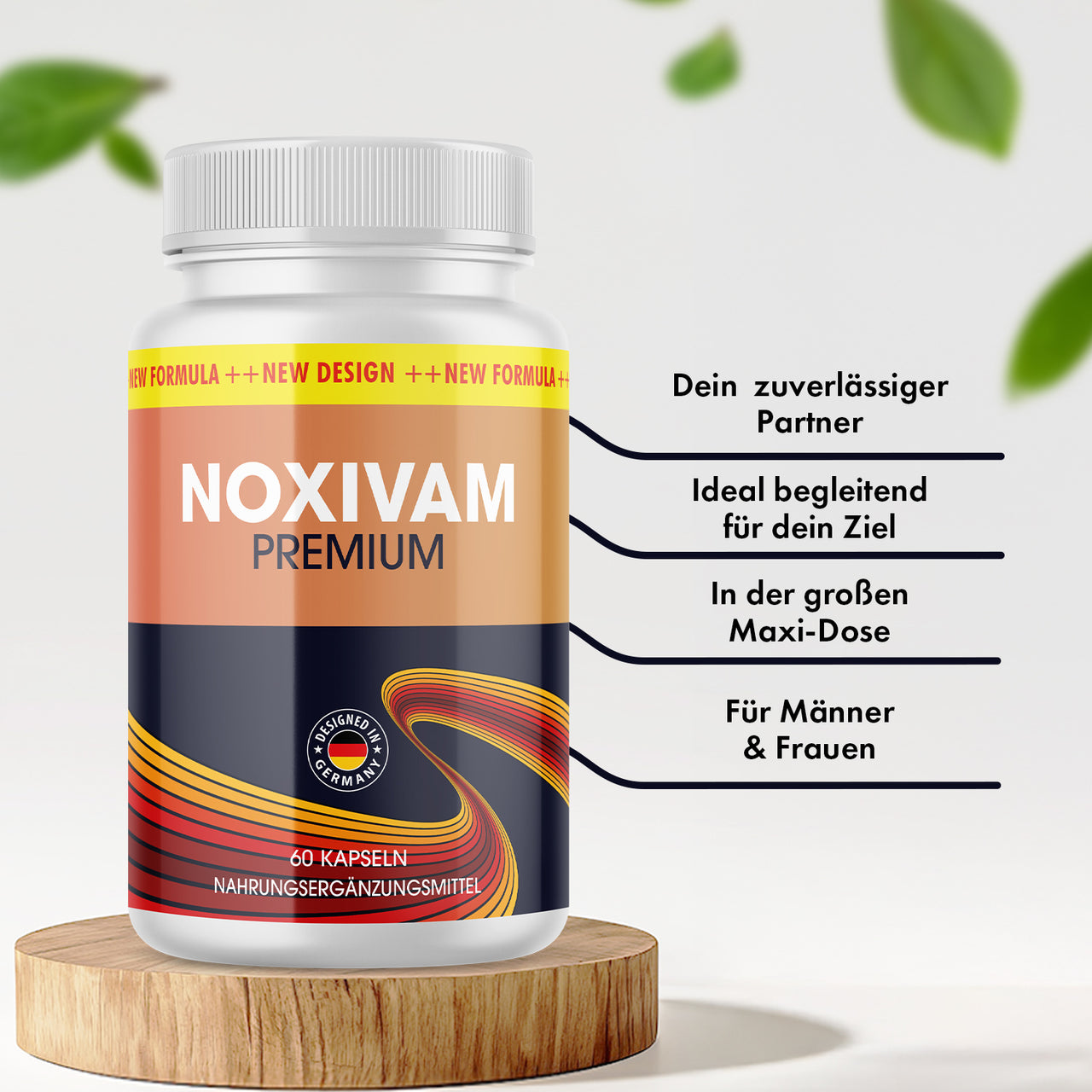 Noxivam Premium mit 60 Kapseln; beworben als große Maxi-Dose für Männer und Frauen