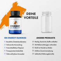 Thumbnail for Vergleichsgrafik mit OG Energy Gummies Dose, anderer Dose sowie aufgelisteten Vorteilen und Nachteilen