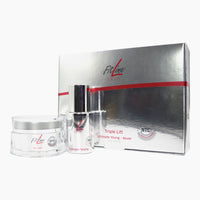 Thumbnail for Verpackung FitLine Triple Lift mit silberner Faltschachtel, Tiegel und Flasche mit Spender