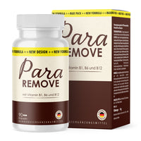 Thumbnail for Dose mit braun-beigem Etikett und Schrift Para Remove mit Vitamin B1, B6 und B12, 90 Kapseln vor Faltschachtel