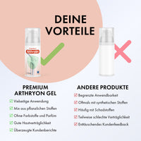 Thumbnail for Arthryon Premium Gel neben neutralem Produkt, mit Vorteile- und Nachteile-Liste im Vergleich