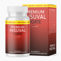 Thumbnail for Premium Insuval Forte Dose mit 90 Kapseln vor passender Faltschachtel in Rot-Braun