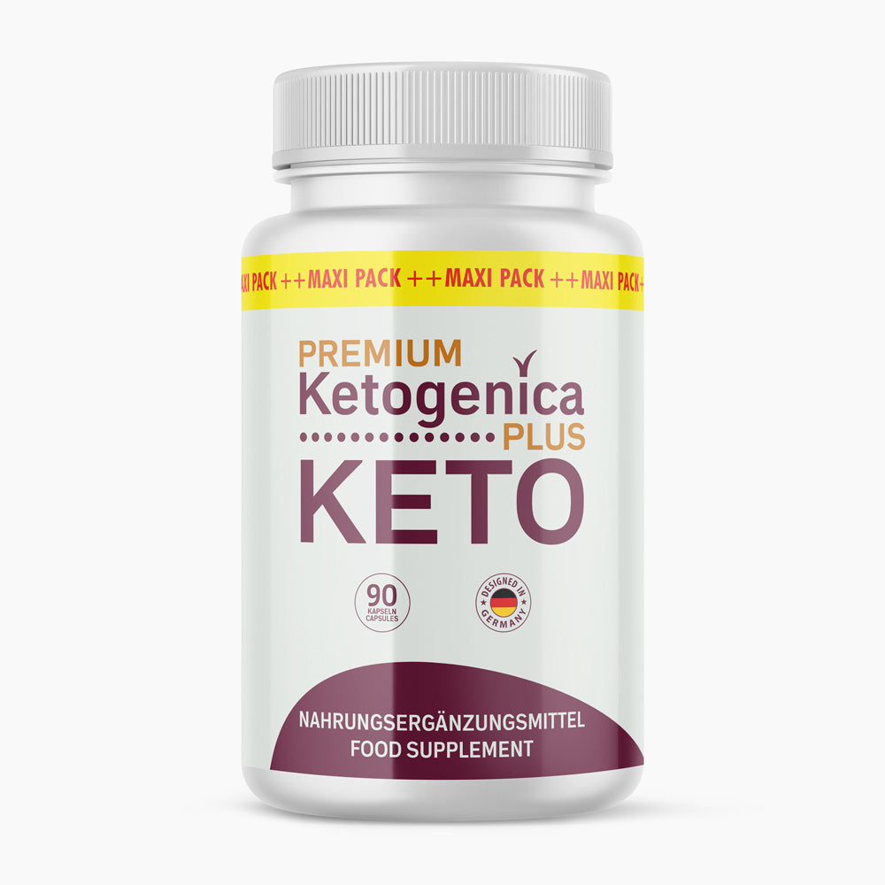 Produktbild von Premium Ketogenica Plus Keto Kapseln, Nahrungsergänzungsmittel in weißer Dose